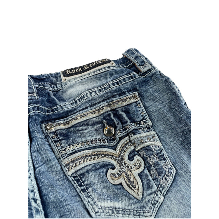 Men’s Rock Revival Easy Bootcut Ripped Blue Jeans Size 34