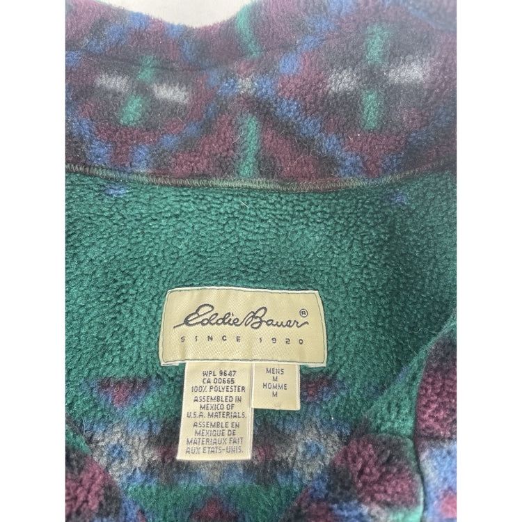Mens Vintage Eddie Bauer Quart-Zip Fleece Size M Geometric Aztec Pattern