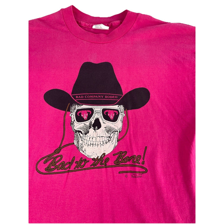Mens Hanes Pink Bad Company Rodeo Skull Graphic T-Shirt Size L