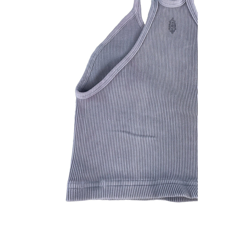 Womens Free People Ribbed Racerback Crop Tank Top Light Grey Seamless Athletic