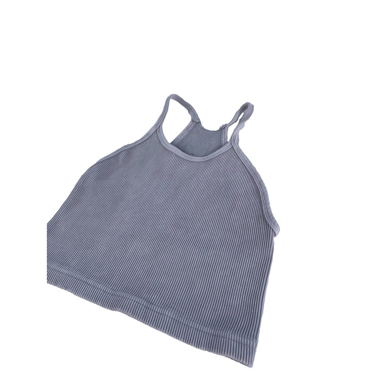 Womens Free People Ribbed Racerback Crop Tank Top Light Grey Seamless Athletic