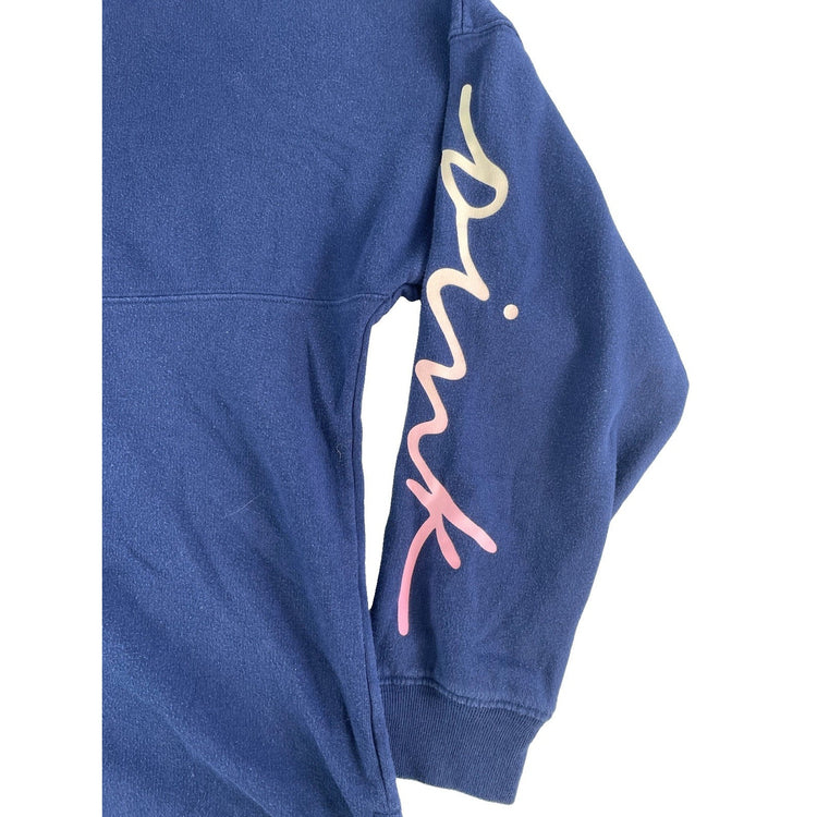 WomenPINK Victoria Secret Navy Blue Crewneck Sweatshirt Sleeve Just Print SizeXS