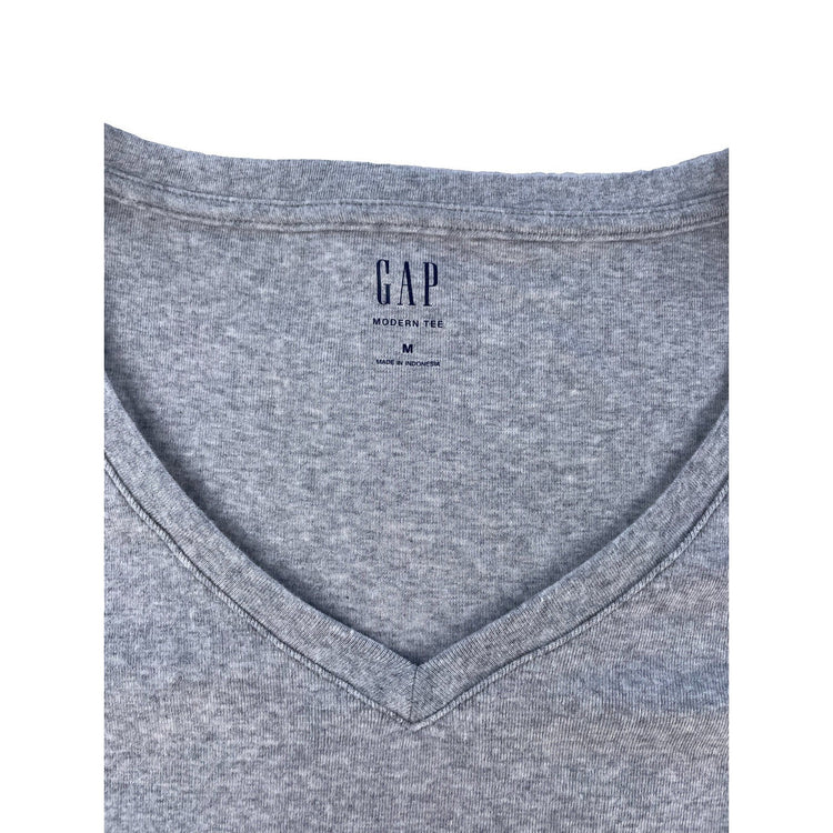 Womens GAP Heather Gray Cotton V-Neck Basic Everyday Long Sleeve Tee SIZE M