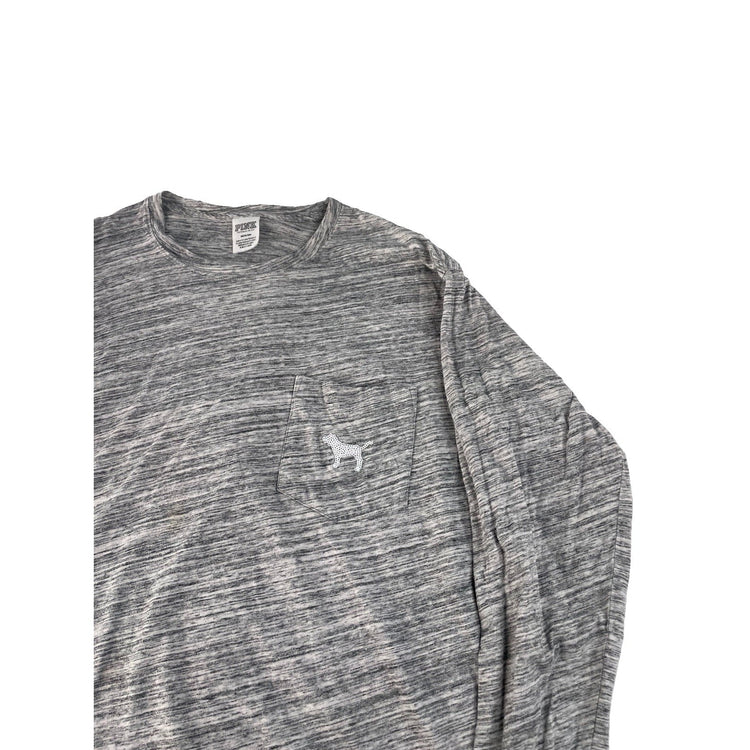 Womens PINK Victorias Secret Gray Long Sleeve T Shirt With White Sequins Size M