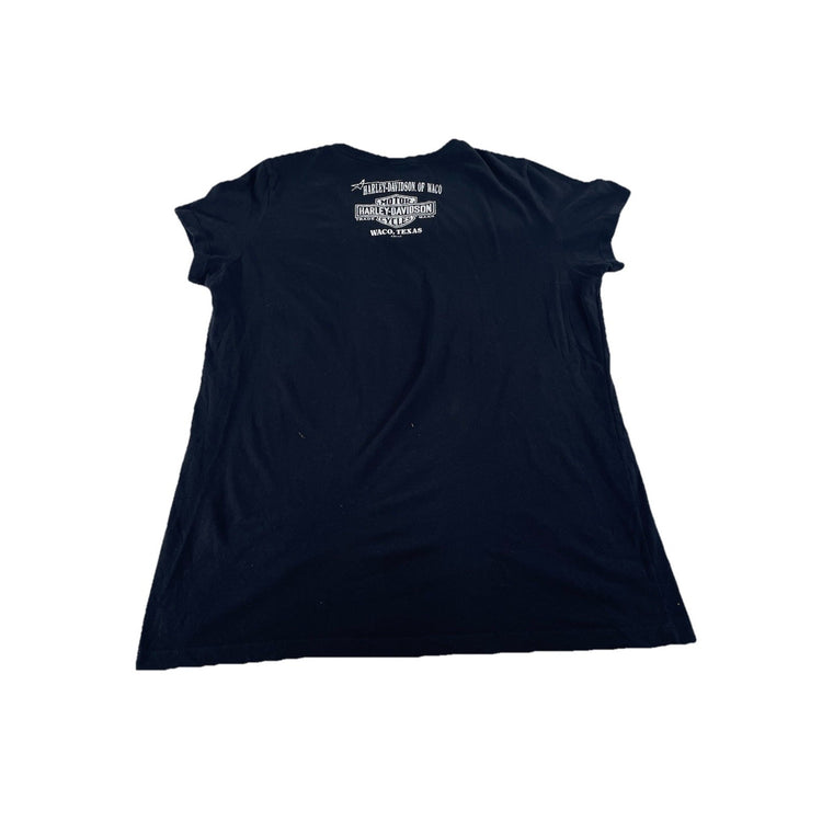 Womens Harley Davidson Black Texas Sugar Skull Graphic V Neck T Shirt Size 2XL