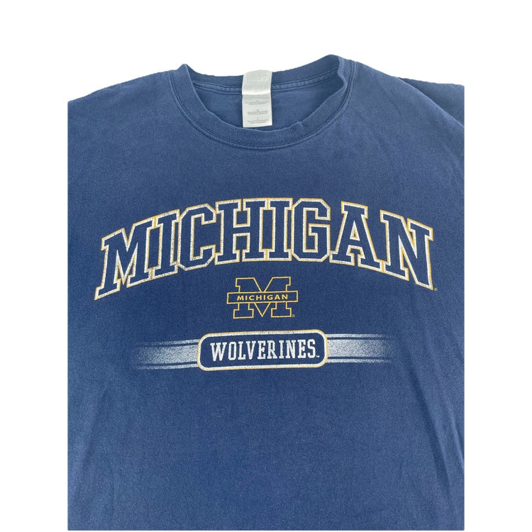 Mens Vintage Gildan Active Wear Blue Michigan Wolverines T-Shirt Size L