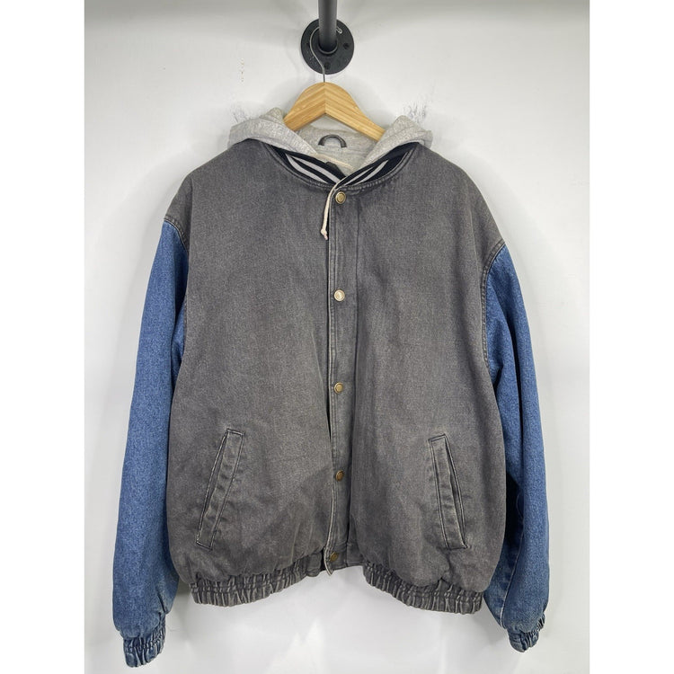 Yukon Trail Denim Jacket Hooded Mens Size XL Varsity Button Up Vintage