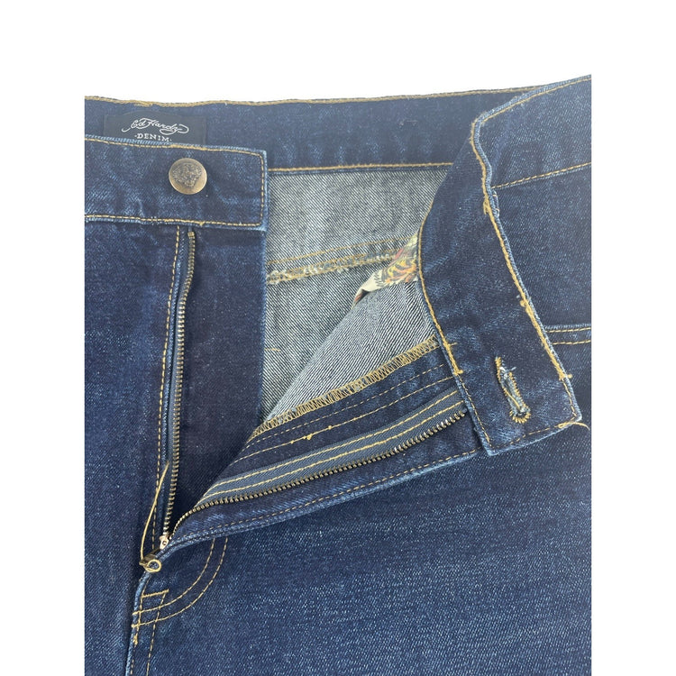 Mens Ed Hardy Tiger Graphic Dark Blue Denim Jeans Size 38