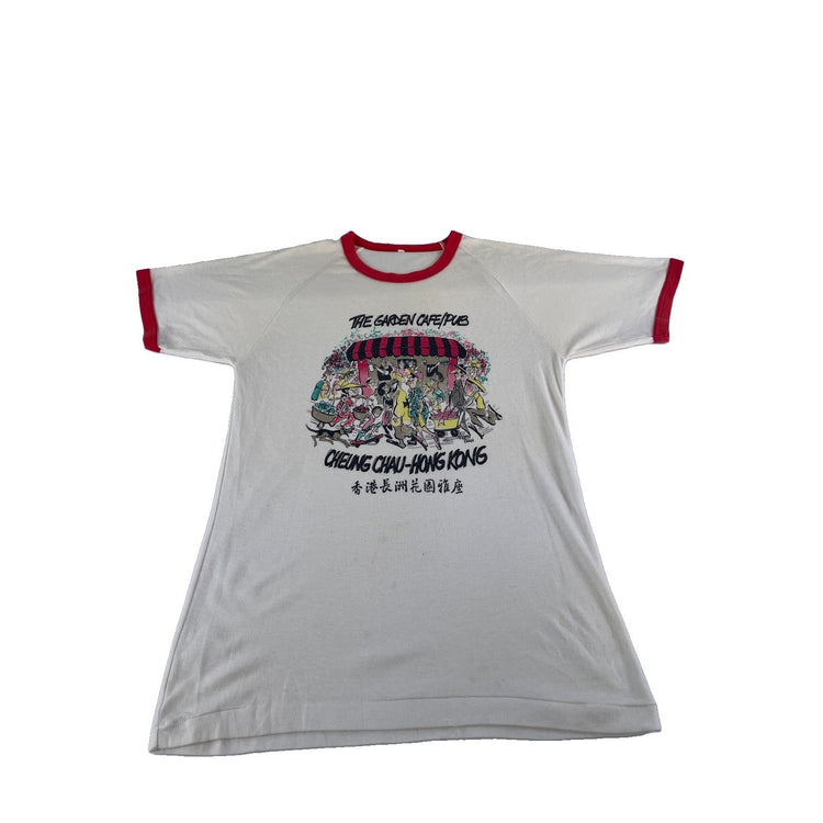 Mens Vintage “the Garden Cafe/Pub” White With Red T-Shirt Size L