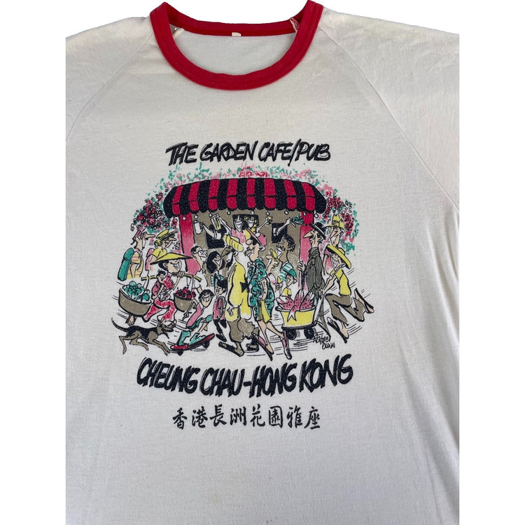 Mens Vintage “the Garden Cafe/Pub” White With Red T-Shirt Size L