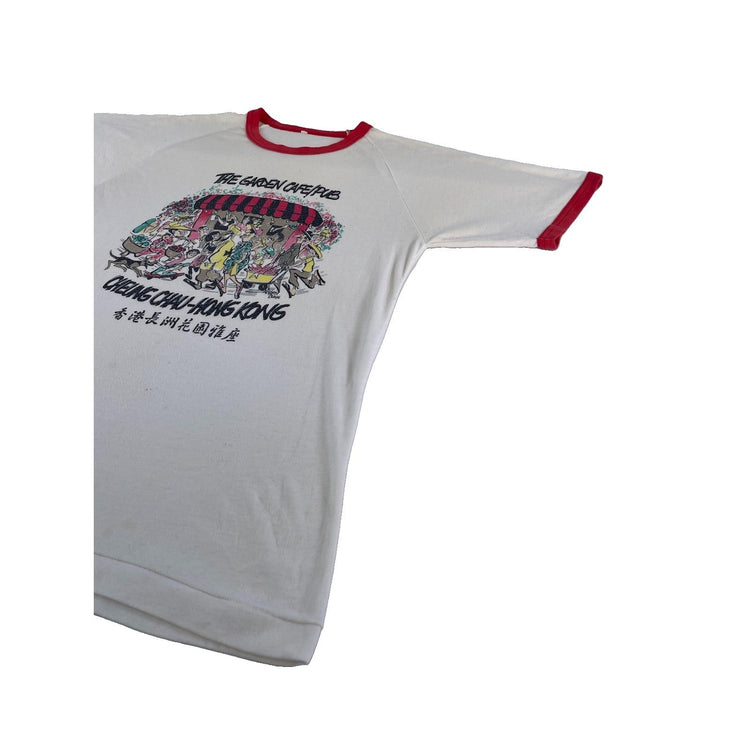 Mens Vintage “the Garden Cafe/Pub” White With Red T-Shirt Size L