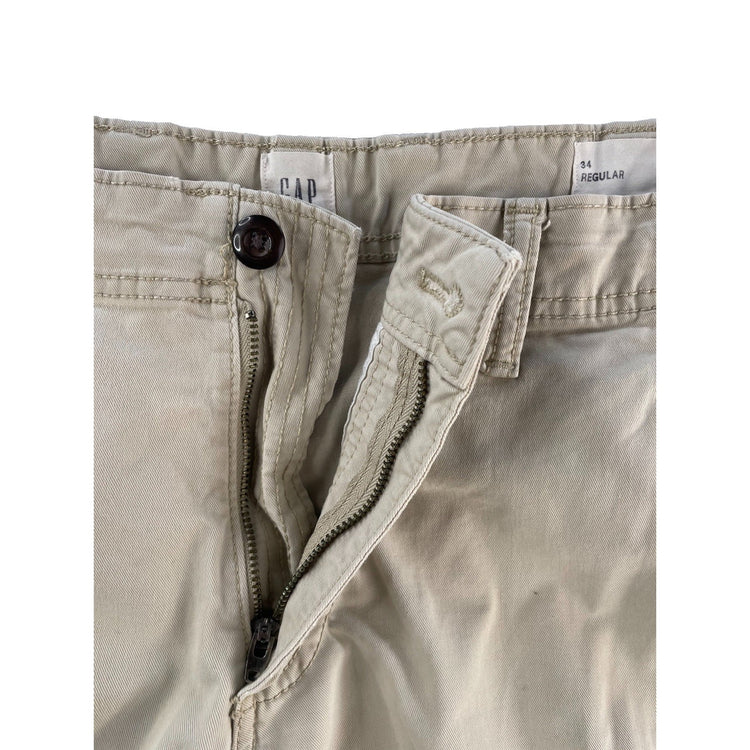 Mens GAP Tan Khaki Cotton Twill Multi Pocket Casual Cargo Shorts SIZE 34