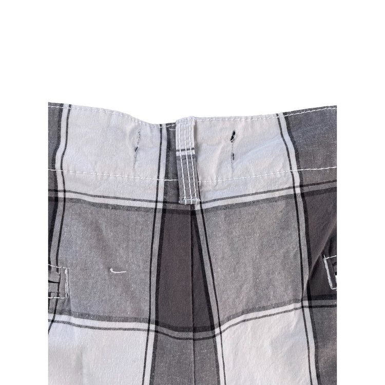 Mens OP Ocean Pacific Gray White Check Plaid Casual Flat Front Shorts Size 38