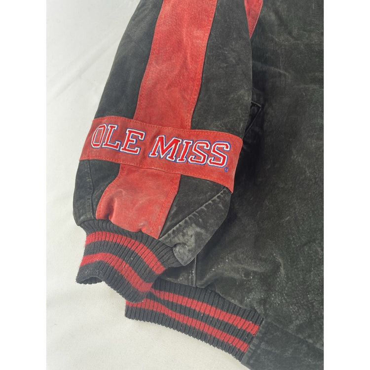 Mens Vintage Ole Miss Suede Leather Varsity Jacket Black Red Size Xl