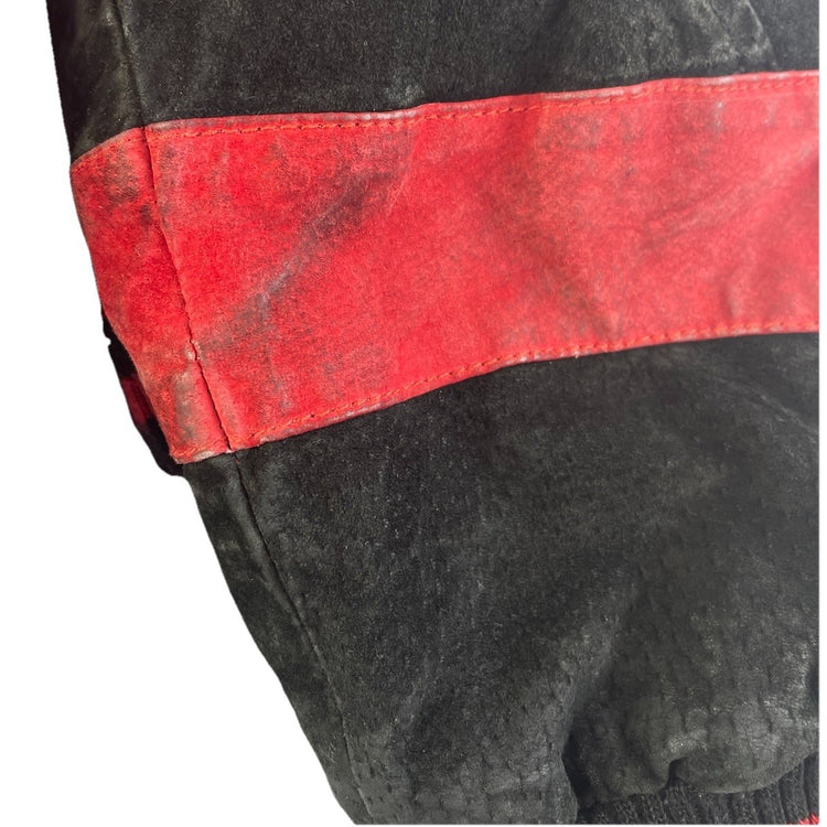 Mens Vintage Ole Miss Suede Leather Varsity Jacket Black Red Size Xl