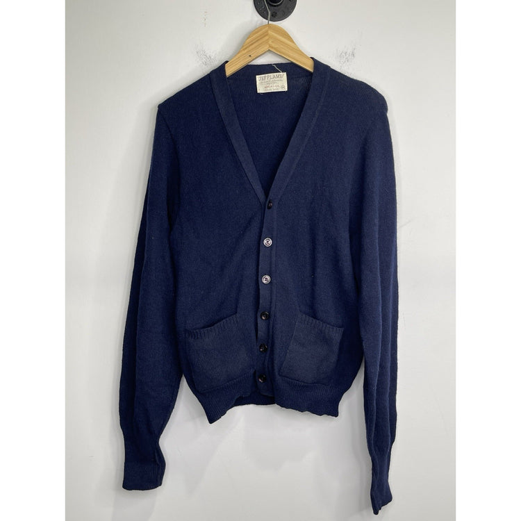 Adult VTG Jefflamb Wool Blend Cardigan Knit Button Up Navy Blue Sz M