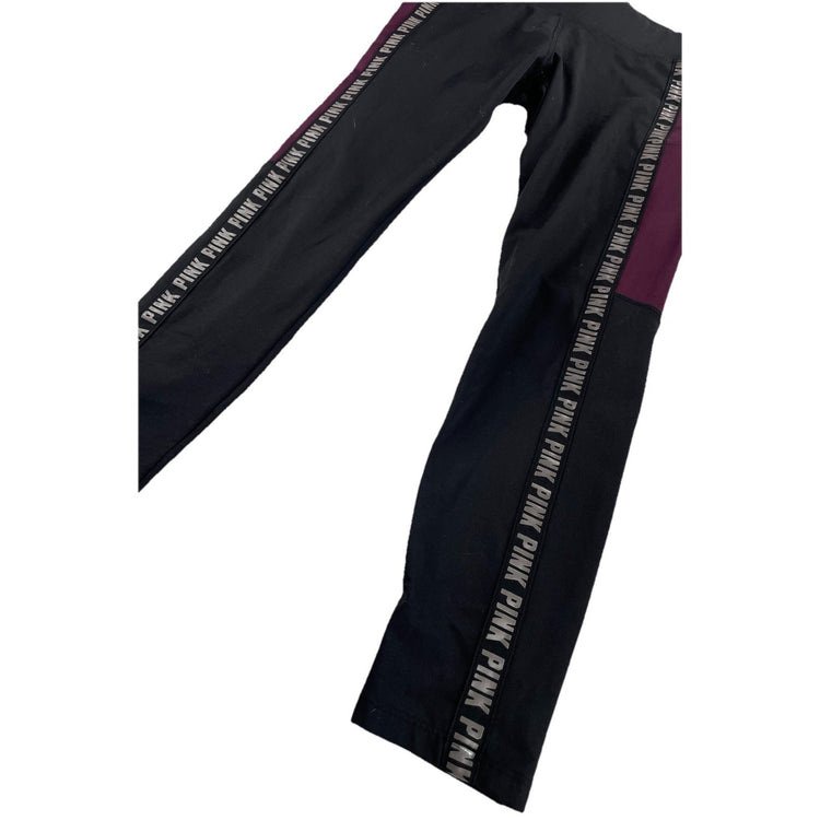 Womens PINK Victoria Secret Cozy Black&Dark Purple Panels Leggings Size L