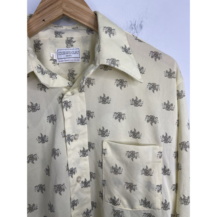 Adult Vintage Desica Knits Yellow Print Button Up Sz 17-34
