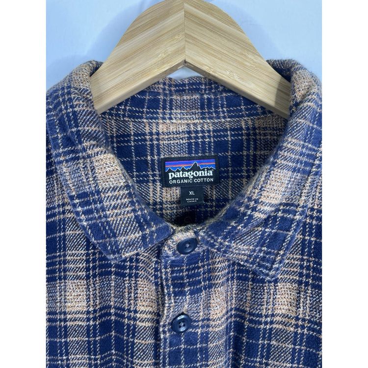 Men’s Patagonia Brown Flannel Button-Up Shirt Plaid Organic Cotton Retro Sz XL