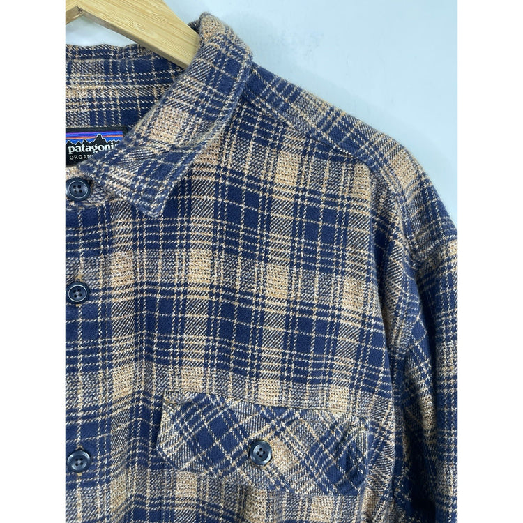Men’s Patagonia Brown Flannel Button-Up Shirt Plaid Organic Cotton Retro Sz XL