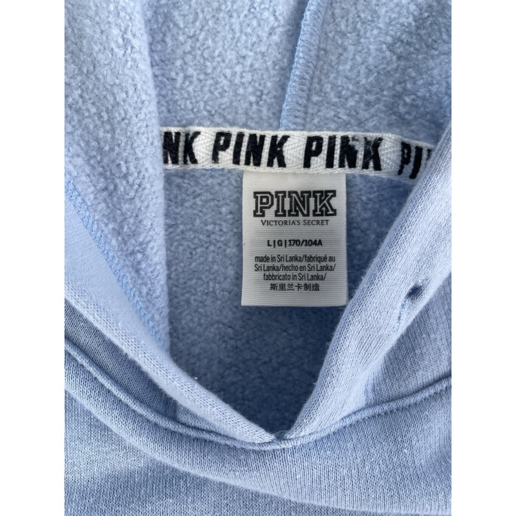 Womens Victoria's Secret PINK Light Blue Cropped Graphic Hoodie Size L