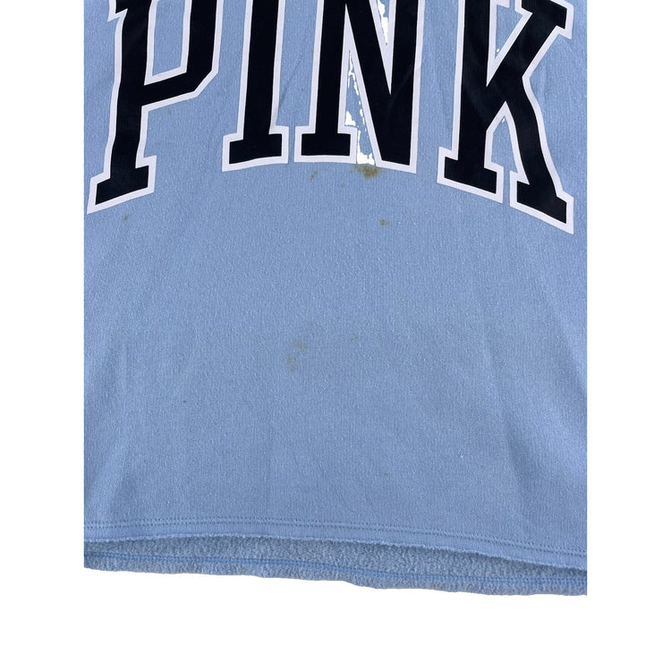 Womens Victoria's Secret PINK Light Blue Cropped Graphic Hoodie Size L