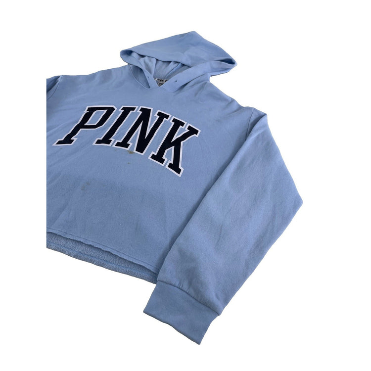 Womens Victoria's Secret PINK Light Blue Cropped Graphic Hoodie Size L