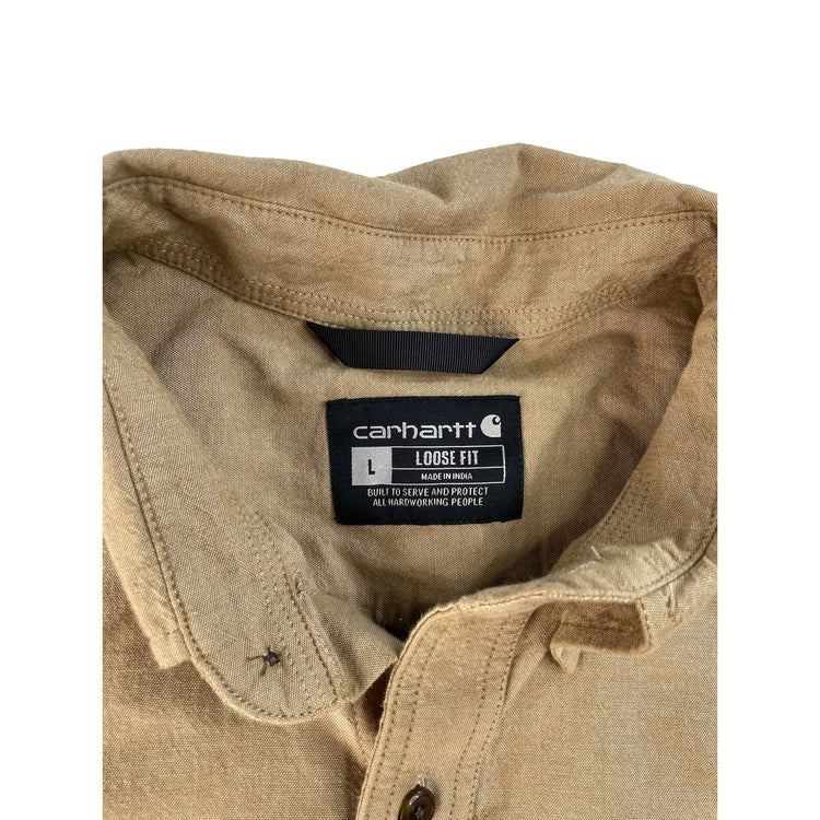 Men's Carhartt Loose Fit Long Sleeve Button-Down Shirt Tan Size L