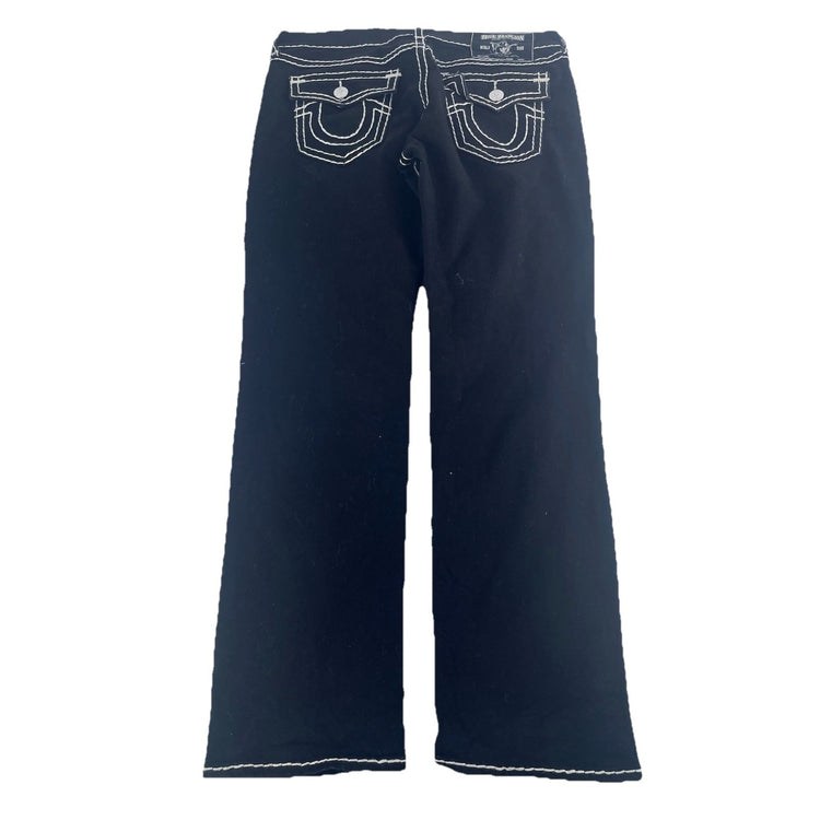 Men's True Religion Ricky Relaxed Straight Jeans Black White Stitch Size 36
