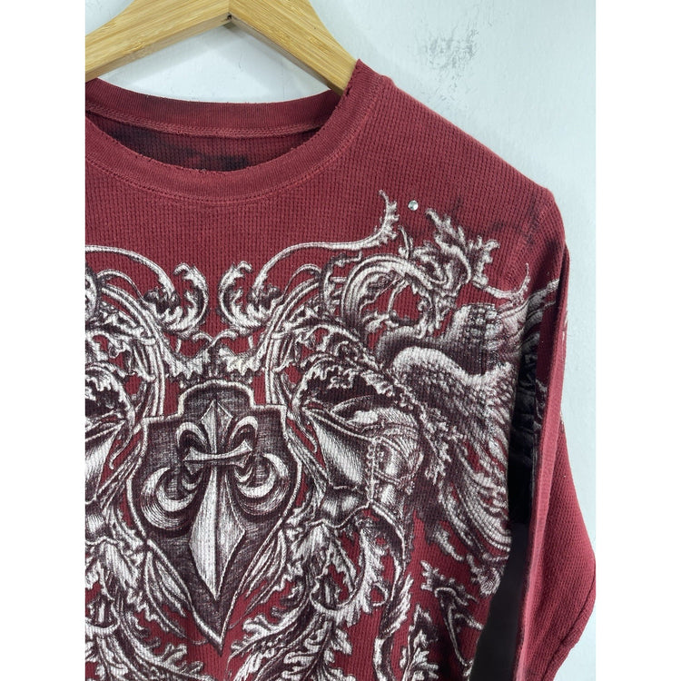 Men’s Vintage Y2K Affliction Red & Black Wings All Over Print Sz Small