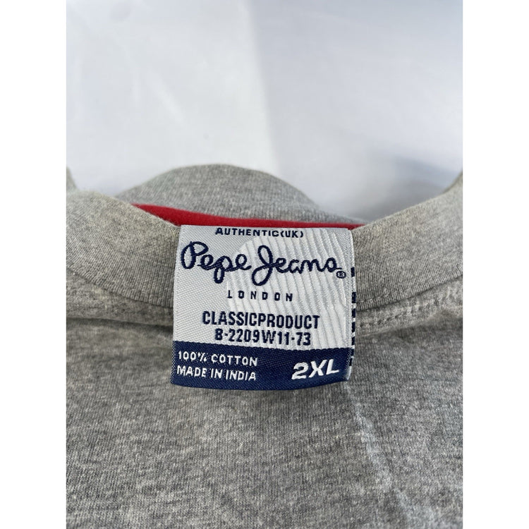 Mens Pepe Jeans London Classic Long Sleeve Graphic Print Grey T-Shirt Size 2XL