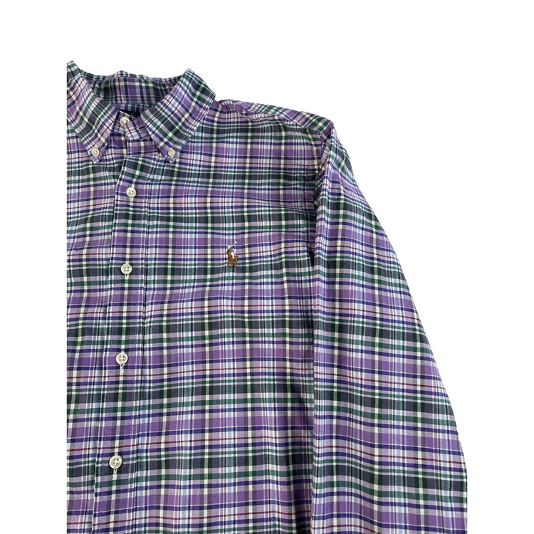 Mens Polo Ralph Lauren Purple & Green Plaid Slim Fit Button Down Shirt Size M