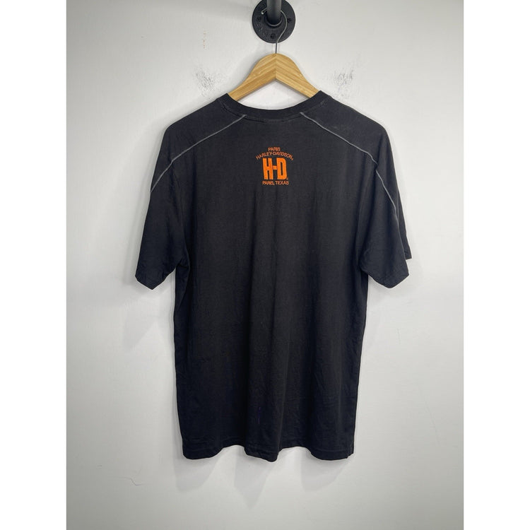 Men’s Modern V Neck Embroidered Harley Davidson Black Short Sleeve T Shirt Sz L