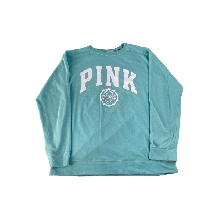 Women's Victoria's Secret Pink Blue Logo Crewneck Sweatshirt Size S