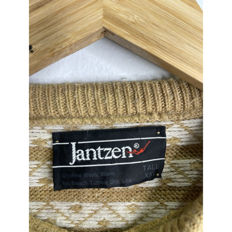 Adult VTG Jantzen Acrylic Multicolor Holiday Beige Sweater Sz 2XL