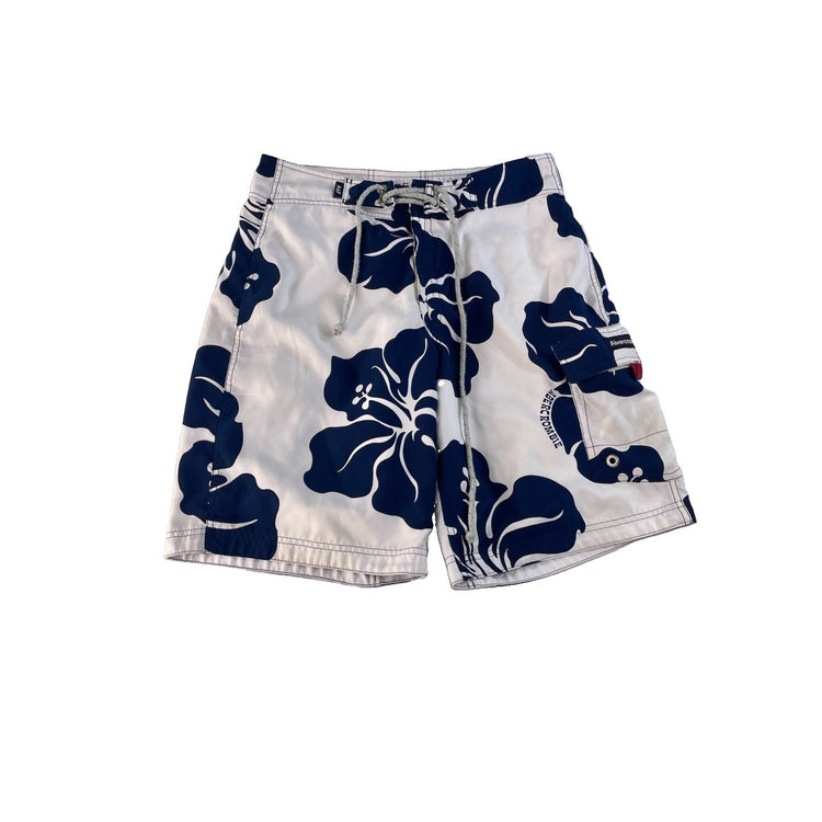 Mens Abercrombie & Fitch A&F Blue White Hibiscus Print Board Shorts SIZE M