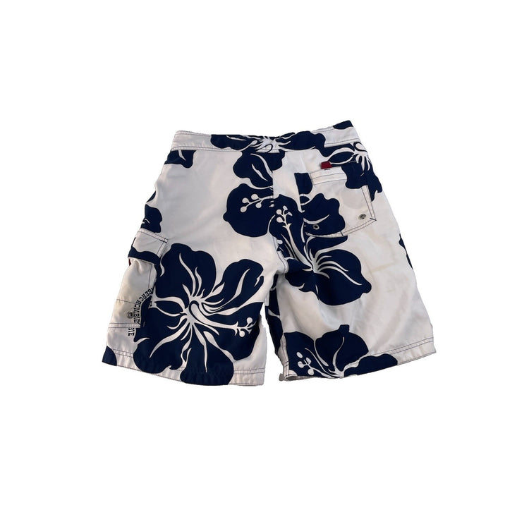 Mens Abercrombie & Fitch A&F Blue White Hibiscus Print Board Shorts SIZE M