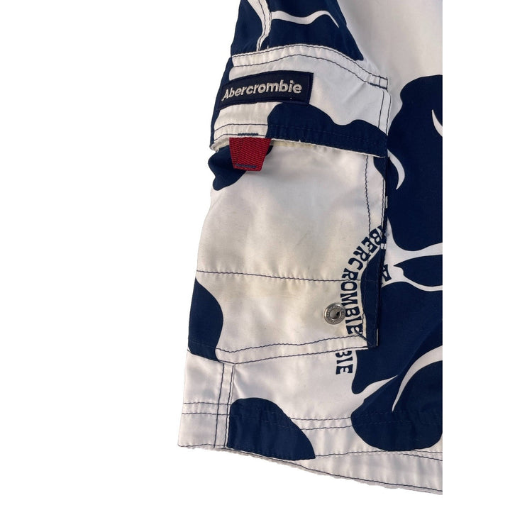 Mens Abercrombie & Fitch A&F Blue White Hibiscus Print Board Shorts SIZE M