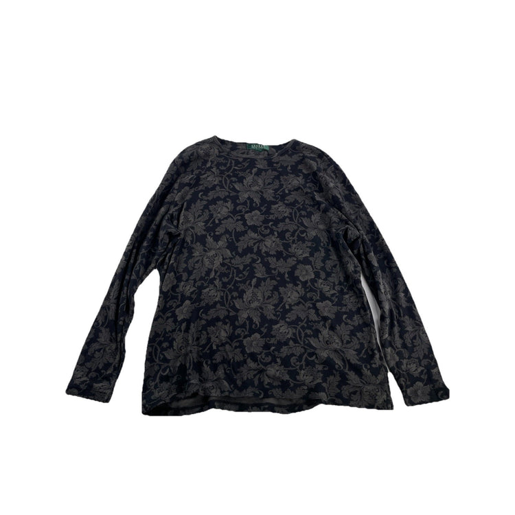 Womens Lauren Ralph Lauren Size Large Dark Floral Damask Blouse