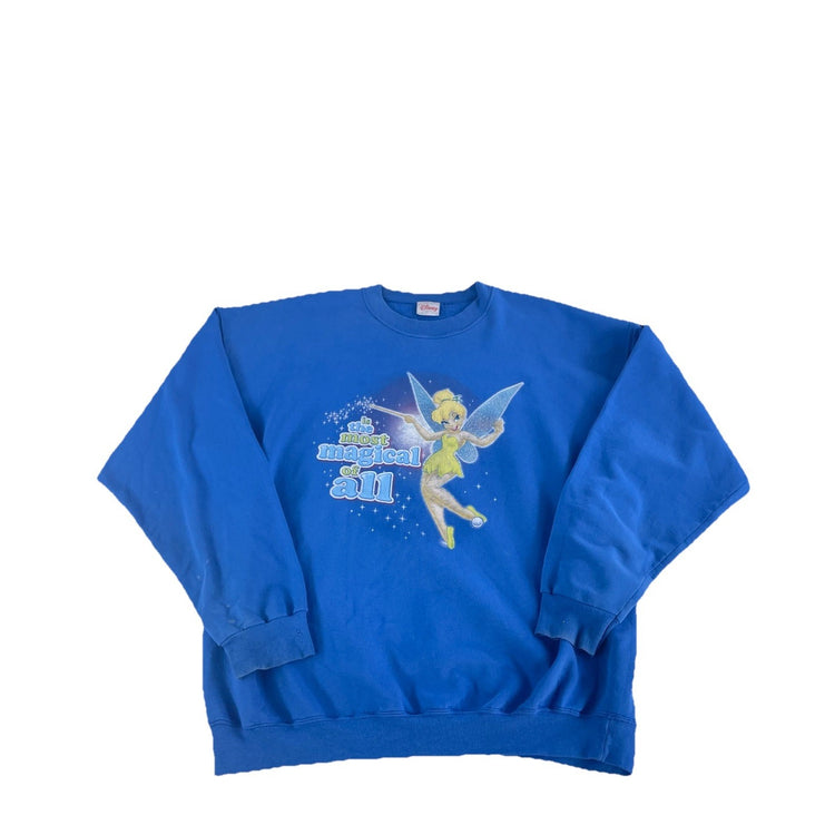 Women Vintage Disney Direct Blue Tinkerbell Graphic Crewneck Sweatshirt Size 2XL