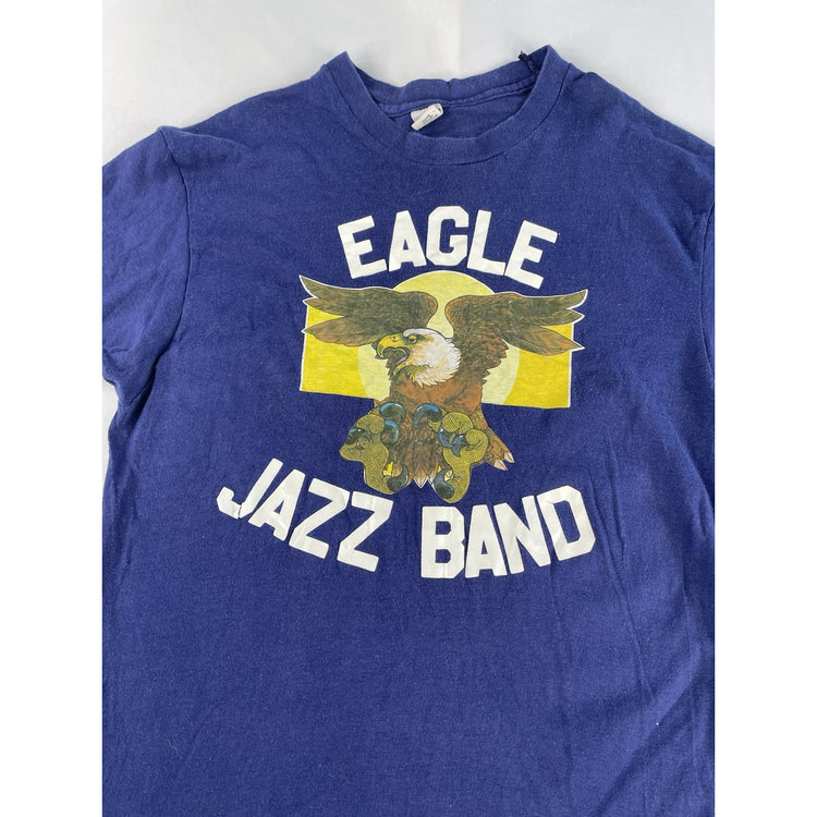 Mens Vintage ‘Eagle Jazz Band’ Blue T Shirt Size Large
