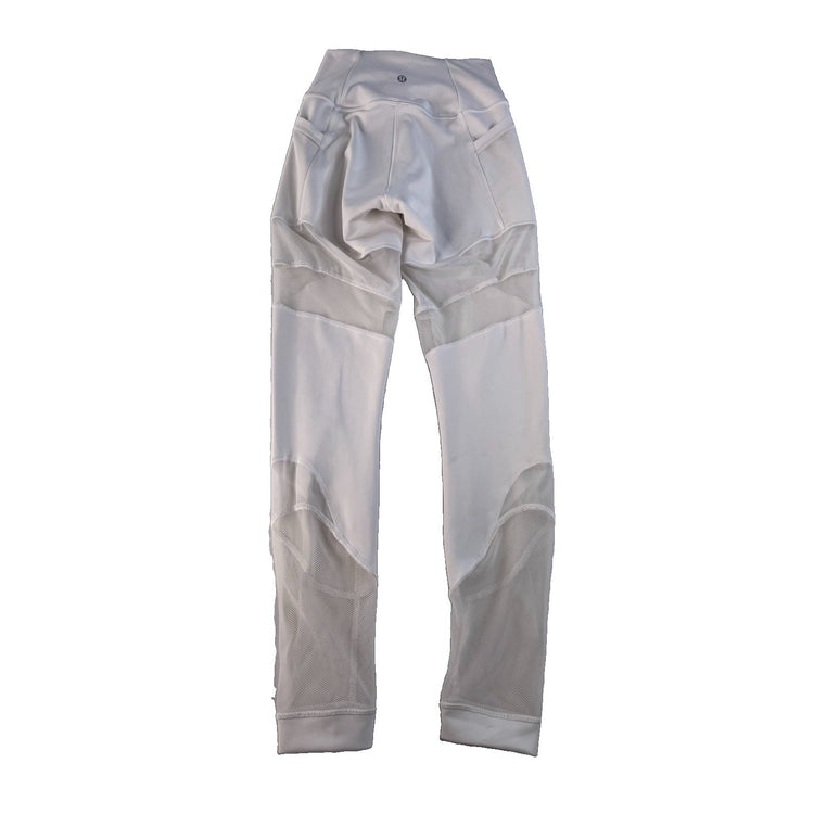 Women's Lululemon White High-Rise Athletic Leggings with Mesh Detailing Size 4