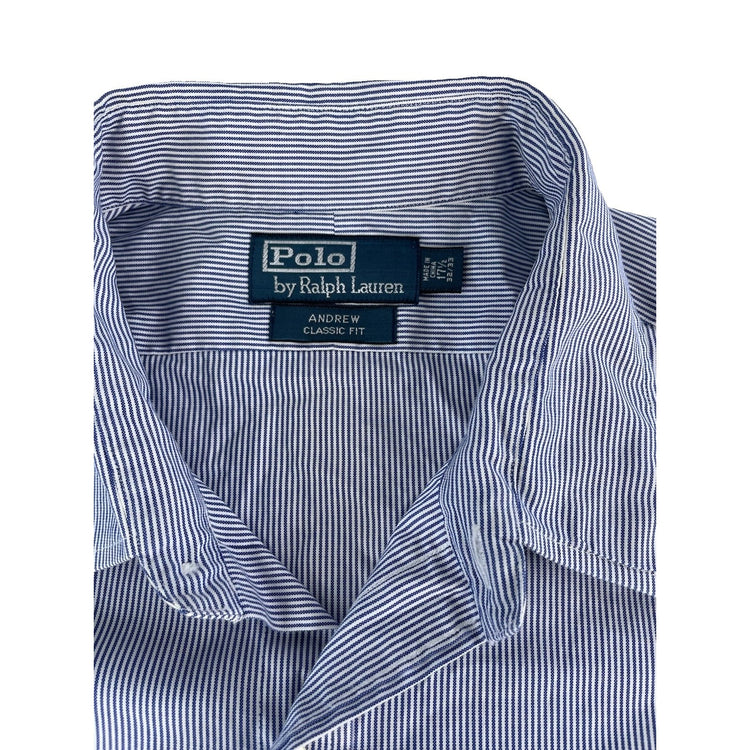 Men Polo Ralph Lauren ClassicFit ButtonUp Shirt White w/Blue Stripes Size 17 1/2