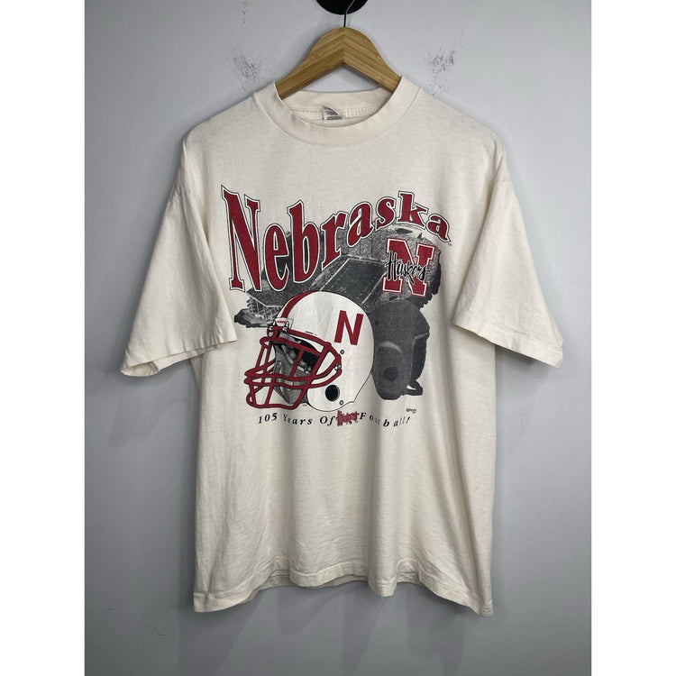Men’s Vintage 90s Nebraska Huskers 105’ Years Of Football Graphic T-Shirt Sz XL