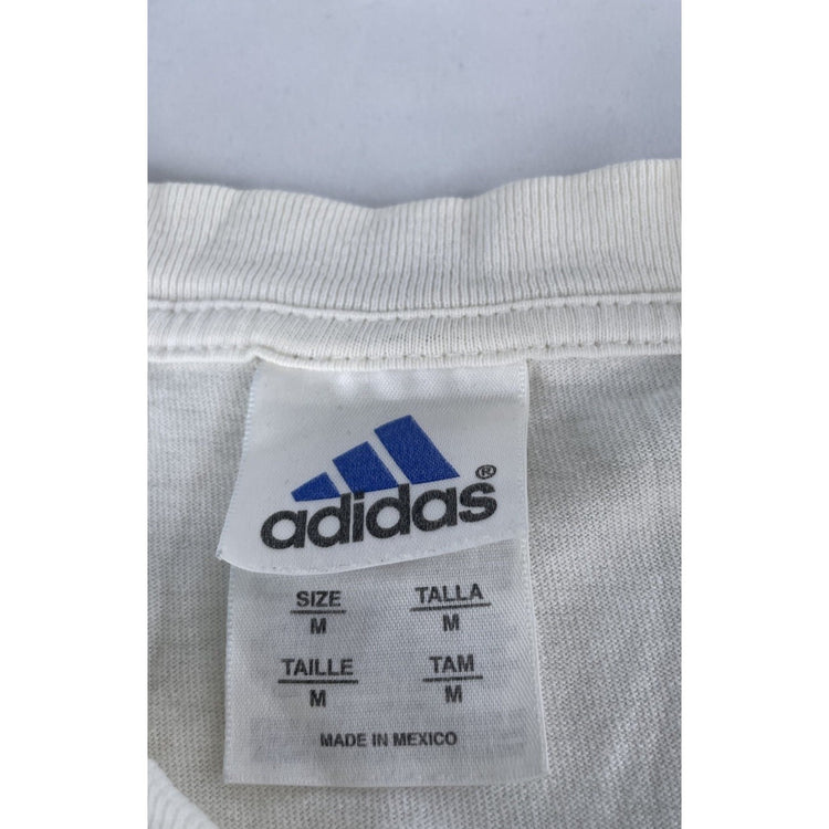 Mens Vintage 90s Adidas Long Sleeve T-Shirt Grid Logo Graphic White Size M
