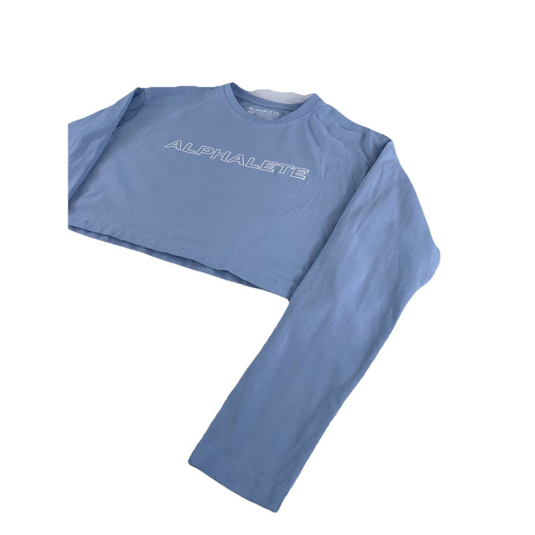 Womens Alphalete Light Blue Cropped Long Sleeve Athletic Shirt Size M