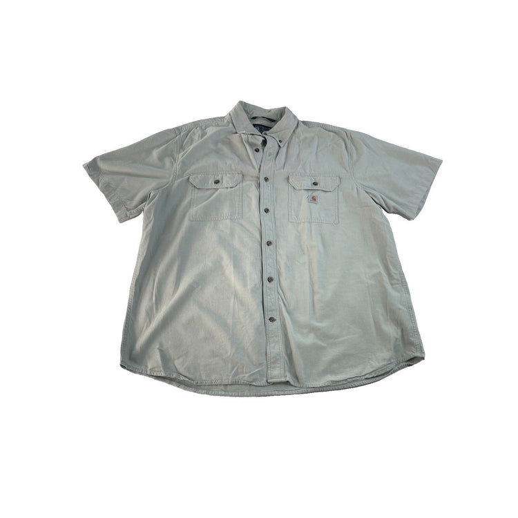 Mens Carhartt Gray Loose Fit Button Down Short Sleeve Shirt Size XL
