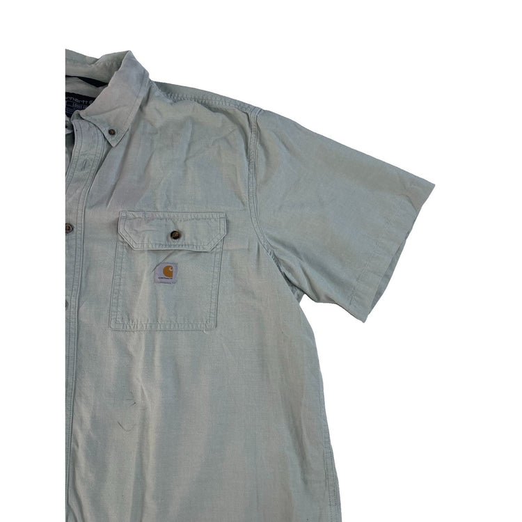 Mens Carhartt Gray Loose Fit Button Down Short Sleeve Shirt Size XL