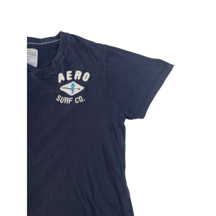 Mens Aeropostale Navy Blue Aero Surf Co Graphic V-Neck T-Shirt Size L