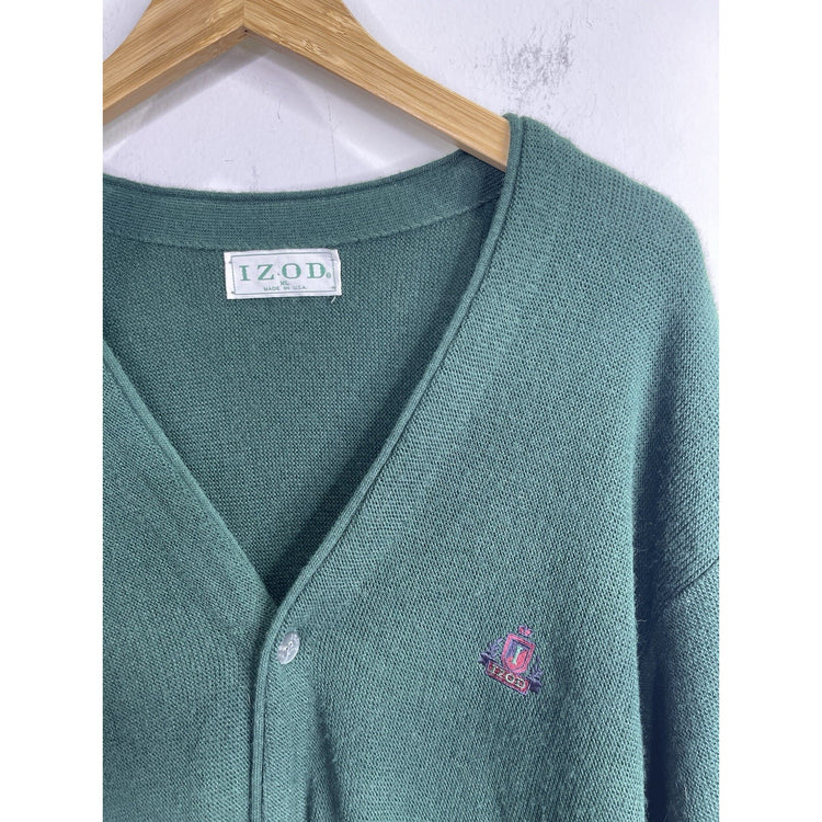 Men’s Vintage Izod Sweater Green Cardigan Acrylic Sz XL